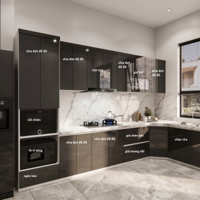 Tủ bếp nhựa Acrylic nhà chị Mai Hoà Bình
